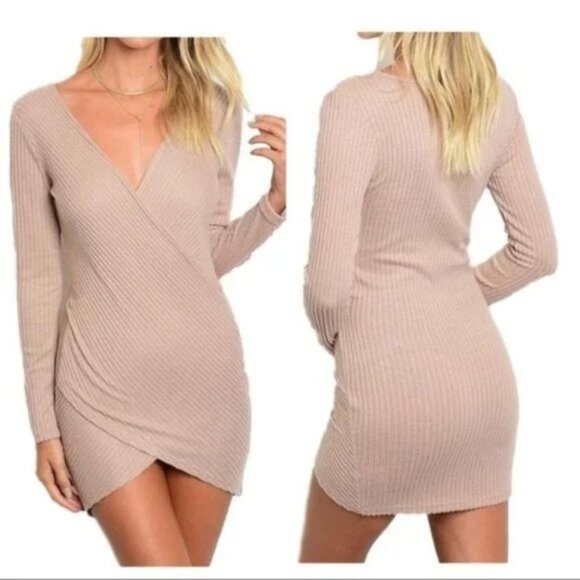 Ribbed Knit Mini Dress Tan - Picture 1 of 1